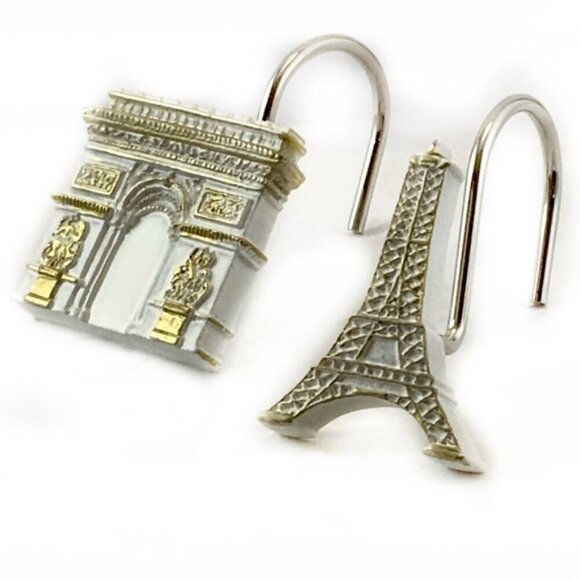 Paris Eiffel Tower Shower Hooks Arc de Triomphe French Set of 12 White G… - Picture 7 of 16